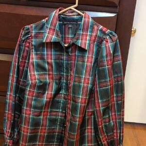 Boston Proper Red and Blue Plaid Blouse